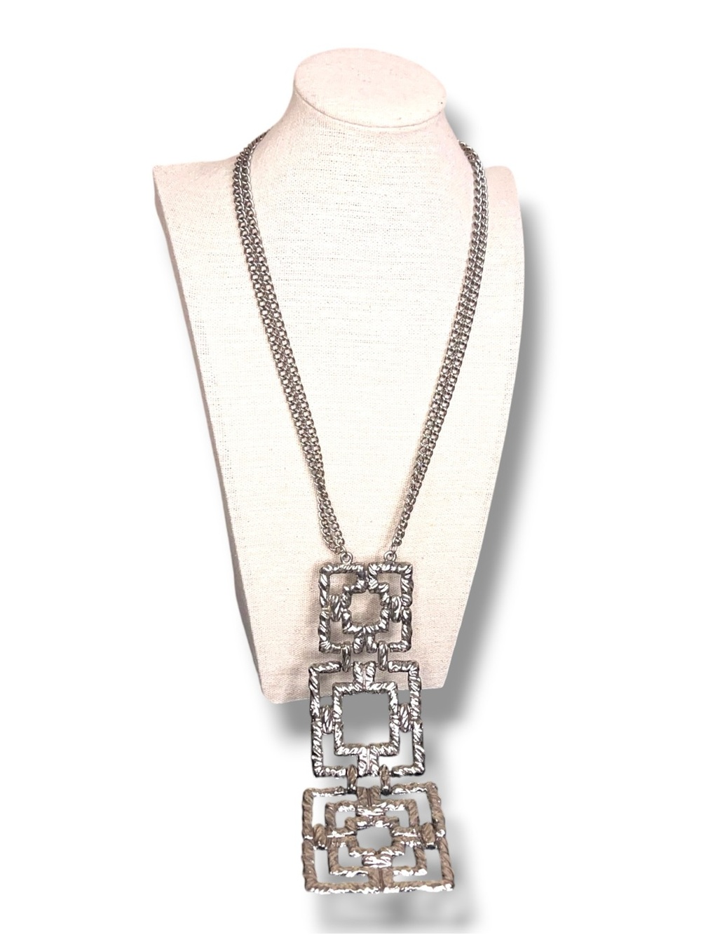 Vintage Silver Tone Statement Necklace Tribal Heavy Rare Unique Abstract 20”